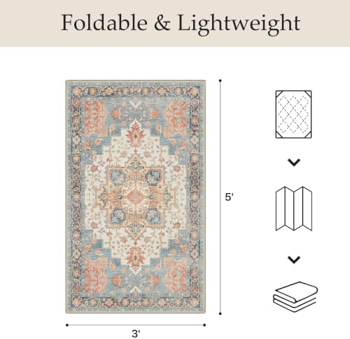 GENIMO Indoor Outdoor Rug, Washable for Patio and Deck, Peach Blue, 3x5 - Image 2