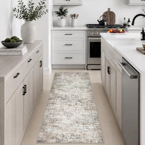 2x5 Washable Runner Rug：Modern Abstract Kitchen Soft Carpet Brown by FXRHLP