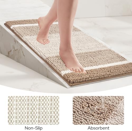 HOMEIDEAS Beige Bathroom Rugs Sets 2 Piece Chenille, 20"x32"+17"x24" - Image 5