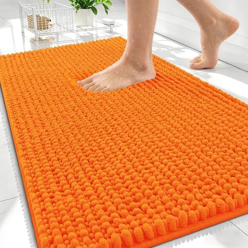 OLANLY Thick Chenille Bathroom Rugs 30x20, Soft Absorbent Bath Mat, Orange by OLANLY