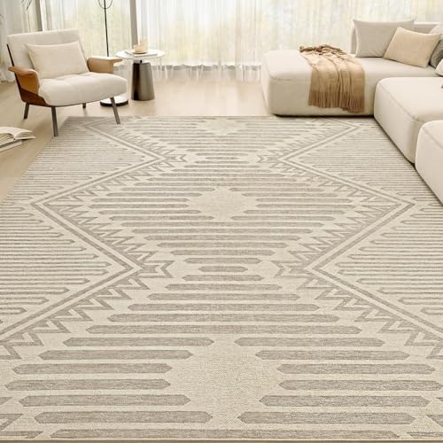 Boho Beige 8x10 Area Rugs Textured Tufted Rugs for Living Room Bedroom Nursery Rug-Carpet Washable Brown Neutral Modern Aztec Rug by Engiw