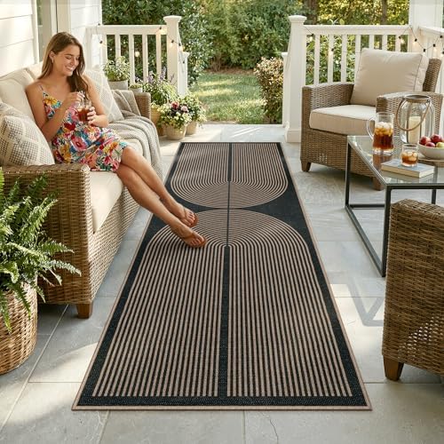 Lahome Enfys Modern Rainbow Kitchen Runner Rug, 2x8 Easy Jute Rug Runners for Hallways Entry Farmhouse Indoor Outdoor Carpet, Contemporary Washable Non Slip Runner for Laundry Room Porch - Image 3