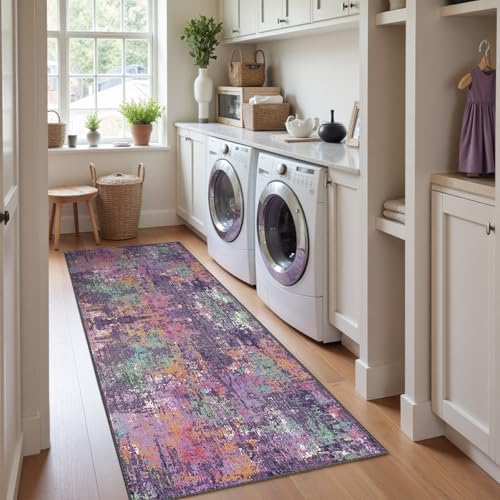 RELEANY Washable Runner 2'x10' Abstract Area Rug for Hallway Purple Multi - Image 3