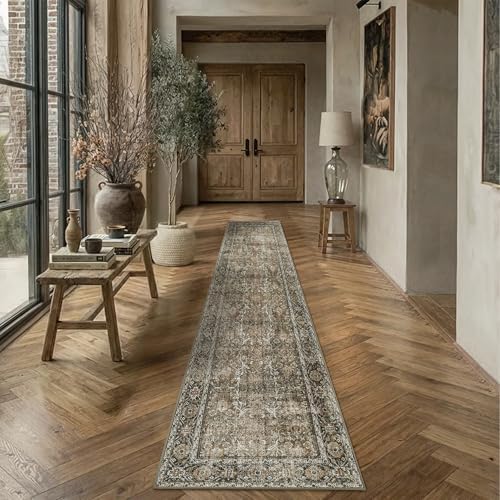 PureCozy Brown Runner Rug 2x12 Vintage Traditional Distressed by PureCozy