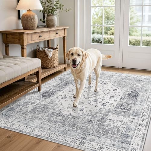 Vintgae Square Area Rug 4x4 - Washable Non Slip Living Room Entry Square Rugs Indoor Low Pile Stain Resistant Carpet for Bedroom Nursery Ultra-Soft Home Decor Floor Mat 4x4 Grey by RUUGME
