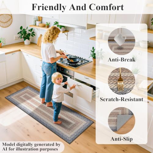 HEBE Faux Jute Kitchen Rugs Set of 3, Washable Kitchen Mats for Floor - Image 4