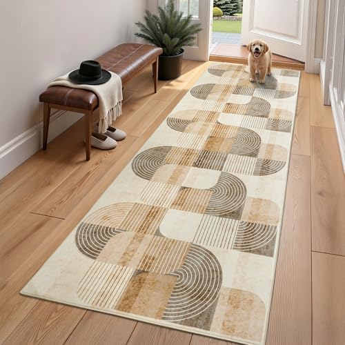 Washable Modern Geometric Hallway Runner Rug for Kitchen Beige 4x10 - Image 5