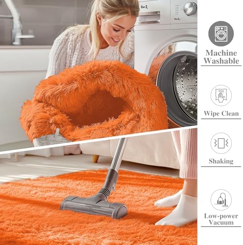 OLANLY 5x7 Machine Washable Large Area Rugs for Living Room, Bedroom, Soft Fluffy Shaggy Bedside Rug, Indoor Floor Carpet for Kids Girls and Boys, Dorms, Home Decor Aesthetic, Orange - Image 2