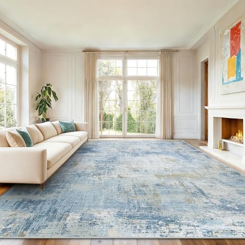 Amada Washable 10'x14' Abstract Area Rug for Living Room Light Blue - Image 2