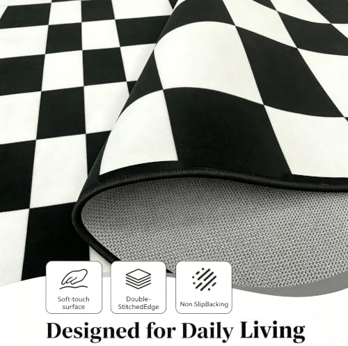 6x9 Checkered Rug for Living Room, soft Low Pile black and white Area Rugs - Image 6