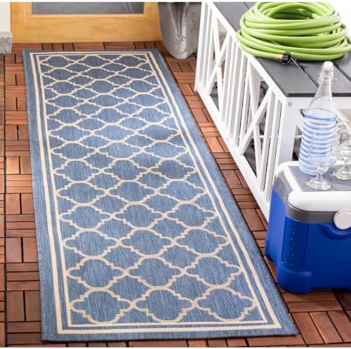 SAFAVIEH Washable Rug Outdoor Courtyard Collection Runner - 2'3" x 9', Blue & Beige, Non-Shedding & Easy Cleaning, Ideal for Patio, Entryway, Mudroom, Hallway, Kitchen (CY6918-243) by Unknown