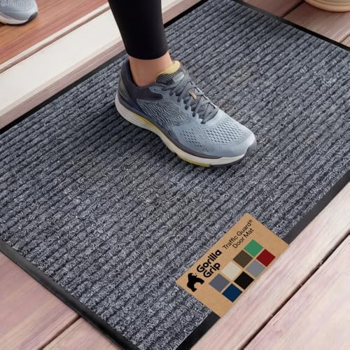 GORILLA GRIP Traffic Guard Indoor Outdoor Heavy Duty Door Mat, 35x23 Gray by GorillaGrip