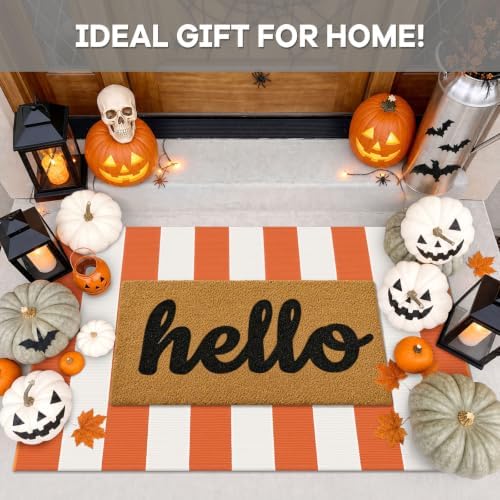 IOHOUZE Fall Striped Outdoor Door Mat 27.5x43, Washable, Orange White - Image 2