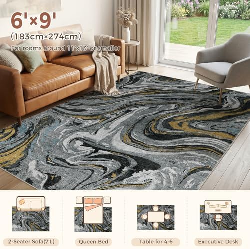 DMOYEST 6x9 Washable Area Rug Abstract Modern Non-Slip Indoor Carpet - Image 2