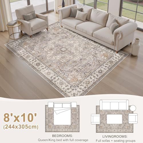 EIEIHOUSE 8x10 Area Rug Washable Vintage Rugs for Living Room Grey Brown - Image 3