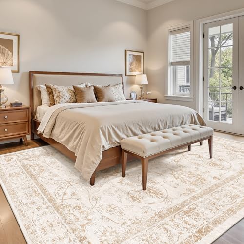 Madane 8x10 Area Rugs for Living Room, Washable Natural Soft Rug Wood/Ivory - Image 2