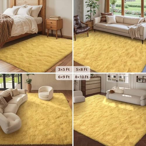 FinRèc Home 5x7 Non-Slip Fluffy Area Rugs for Living Room (Yellow) - Image 6
