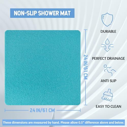 Hargiis Non-Slip Bathtub Mat, Anti Slip Shower Mat, Fast Drying Bathtub Mats, Foot Scrubber Mat, Anti Slip Mat for Tub, Floor, Bathroom, Kitchen, Home, Hotel (Turquoise Blue 24"×24") - Image 2