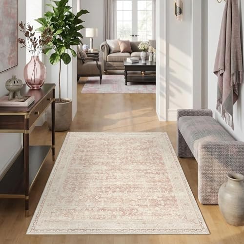 Pink Rugs for Girls Bedroom, Vintage Washable 4x6 Area Rug - Image 3