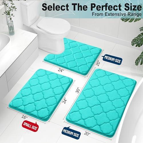 OLANLY Memory Foam Bath Mat Rug 24x16, Ultra Soft and Absorbent Bathroom Rugs, Non-Slip, Comfortable, Machine Washable Bath Carpet for Bathroom Floor, Tub, Shower and Home Decor Accessories, Teal - Image 2