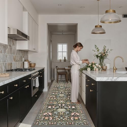 Wide Hallway Washable Runner Rug: 3x10 Water-Resistant Entryway Area Rug Vintage Soft Carpet for Living Room Non Slip Indoor Farmhouse Floor Mat for Bathroom Laundry Room(3x10,Green) - Image 6