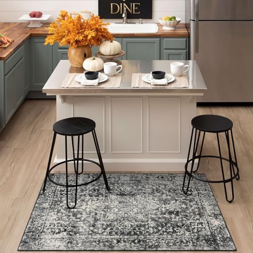 Morebes Boho Black 4x6 Rug for Living Room, Machine Washable Area Rug for Bedroom Non Slip, Medallion Vintage Stain-Resistant Soft Low Pile Indoor Carpet for Office Kitchen Entryway - Image 5