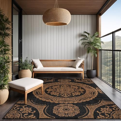 Luul Home Medallion Outdoor Rug 9x12 Washable Outside Carpet for Indoor Patio Porch Waterproof Easy Cleaning Non Shedding Area Rugs Nut Brown 9 x 12 - Image 7