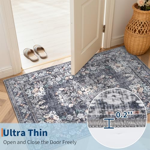 GarveeHome 2x10 Blue Runner Rug for Bath Distressed Leaf Flower Long Rug - Image 5