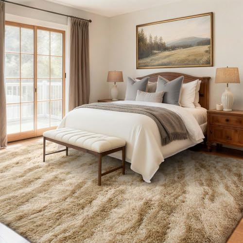 9x12 Ft Extra Large Shag Rugs for Living Room, Ultra Soft Fluffy Furry Area Rugs for Bedroom Indoor Floor, Aesthetic Carpet for Kids Home Decor (Khaki) - Image 3