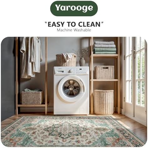 6x9 Area Rugs - Washable Rug Vintage Distress Boho Medallion Rugs for Living Room, Soft Non-Slip Backing Low Pile Carpet for Bedroom Dining Room Office Nursery Dorm Home, Green Brown - Image 6