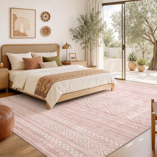 Nakagishi Boho 8x10 Area Rug Living Room Rugs Machine Washable Pink - Image 6