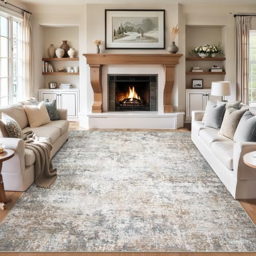 PLHXFR 8x10 Area Rug Living Room: Abstract Washable Carpet Brown Grey by PLHXFRSoftAreaRugs