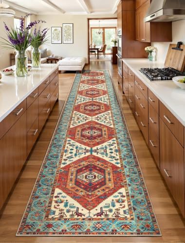SERISSA 2'6"x16' Washable Non Slip Boho Runner Rug for Hallway，Orange - Image 2