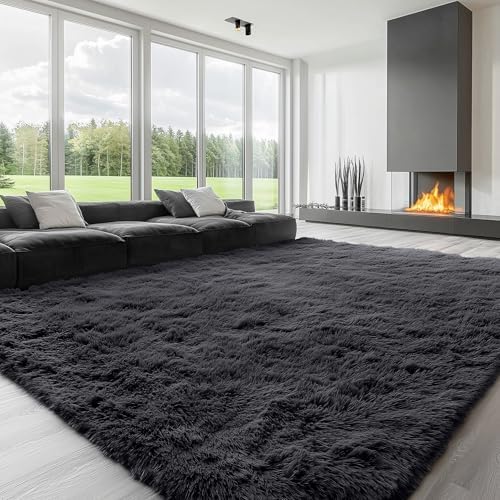 OLANLY 8x8 Machine Washable Large Area Rugs for Living Room, Bedroom, Soft Fluffy Shaggy Bedside Rug, Indoor Floor Carpet for Kids Girls and Boys, Dorms, Nursery, Home Decor Aesthetic, Black - Image 3