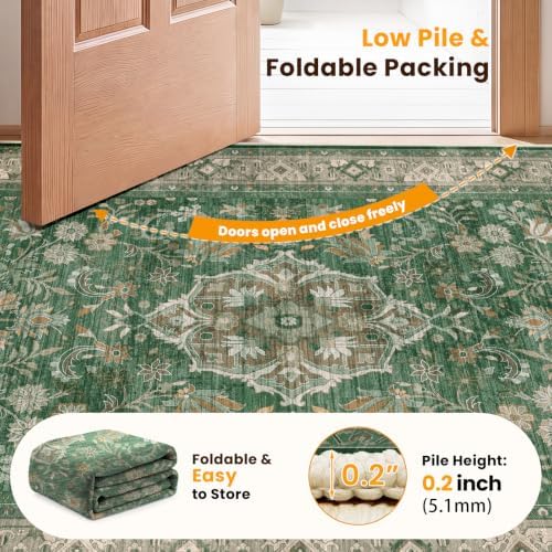 SameBed 5x7 Area Rug Living Room, Vintage Washable Carpet Green - Image 7