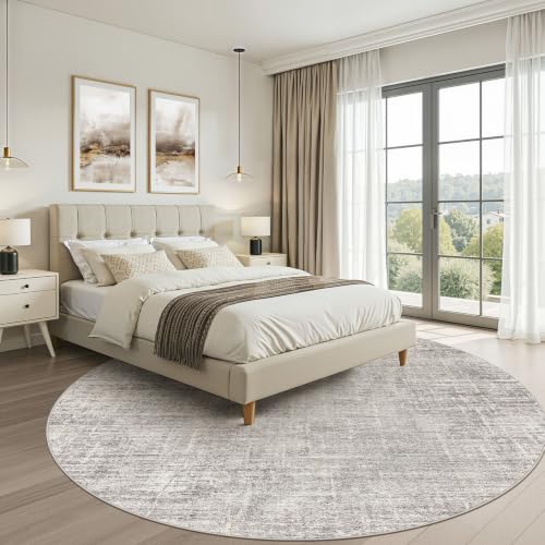 LOONGRUG Round Rug 7x7 Washable Neutral Modern Living Room Rug Brown Gray - Image 4