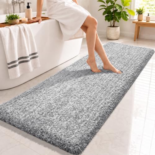 Bathroom Runner Rug Non Slip Washable 70x24,Extra Long Bath Mat,Gray&White by Yimobra