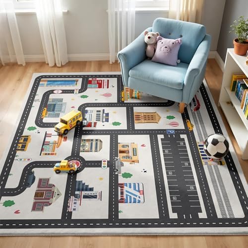 Nayoroom Kids Car Road Playroom Rug, Faux Wool City Map, Non-Slip, 3 x 5 ft by Nayoroom
