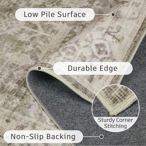DCX Washable 5x7, Kid & Pet Friendly with Rubber Back Non Slip, Stain Resistant Vintage Rug for Living Room, Bedroom, Home Office, Soft Low Pile Large Farmhouse Distressed Carpet, Greige - Image 5