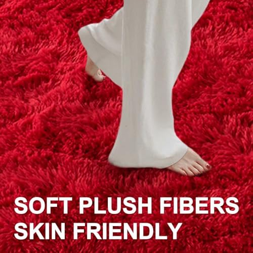5x7 Ft Red Shag Rugs for Bedroom Living Room Decor, Ultra Soft Fluffy Furry Area Rug for Indoor Floor, Aesthetic Carpet for Home Nursery Dorm Decor - Image 4