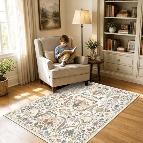 Area Rug Living Room Rugs 4×6 Washable Floral Rug - Image 4