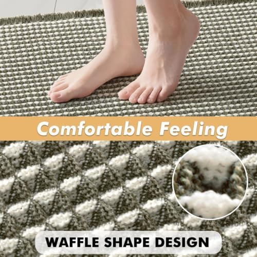 MIULEE Set of 2 Waffle Bathroom Rugs Boho Bath Mat Green&Cream 20x32 Inch - Image 5
