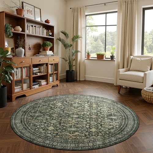 8ft Area Rugs for Living Room Bedroom, Green Washable Non-Slip Carpet - Image 7