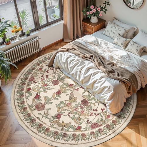 jinchan 7ft Round Rug Floral Vintage Washable Area Rug, Red/Green - Image 5