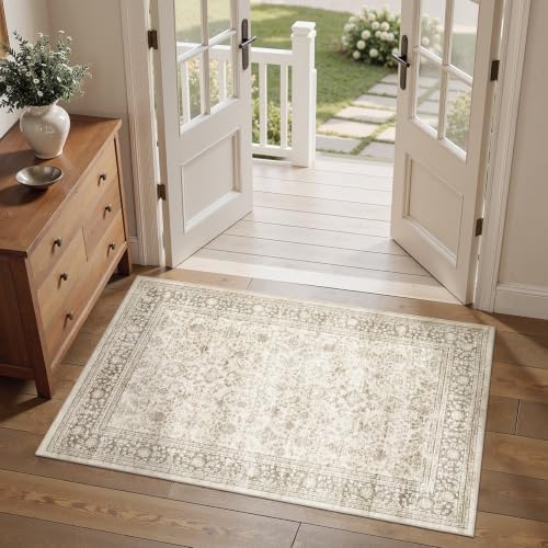 3x5 Washable Rug: Non Slip Soft Vintage Yellowish Brown Entry Rug by ZUNTKON