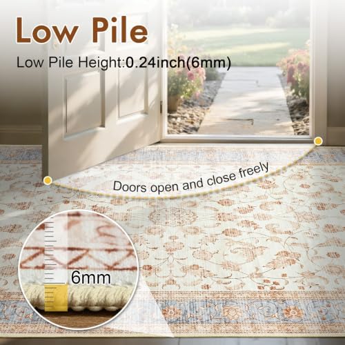 6x9 Ft Vintage Area Rugs for Living Room, Thin Soft Washable Carpet Beige - Image 5