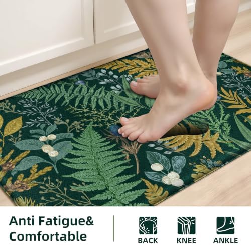 2 PCS Botanical Kitchen Rugs Set, Dark Green 17.3"x28" + 17.3"x47" - Image 5