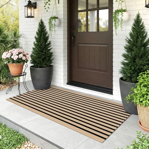 KOZYFLY Brown and Black Striped Runner Rug 2x4.3 ft Woven Washable Doormat by KOZYFLY