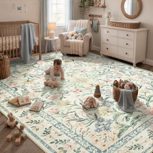 Wonnitar Large Living Room Rug, Floral 10 x 14 Machine Washable Area Rugs, Soft Boho Ultra-Thin Non-Shedding Indoor Aesthetic Carpet for Bedroom Dining Room Office - Image 6