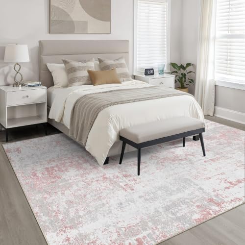 LOONGRUG 7x9 Area Rug Washable Neutral Modern Rug for Living Room Pink Gray - Image 4